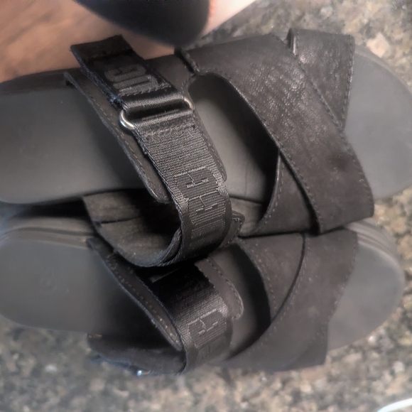 UGG Black Suede Cross-Strap Slide Sandals - Picture 5 of 7